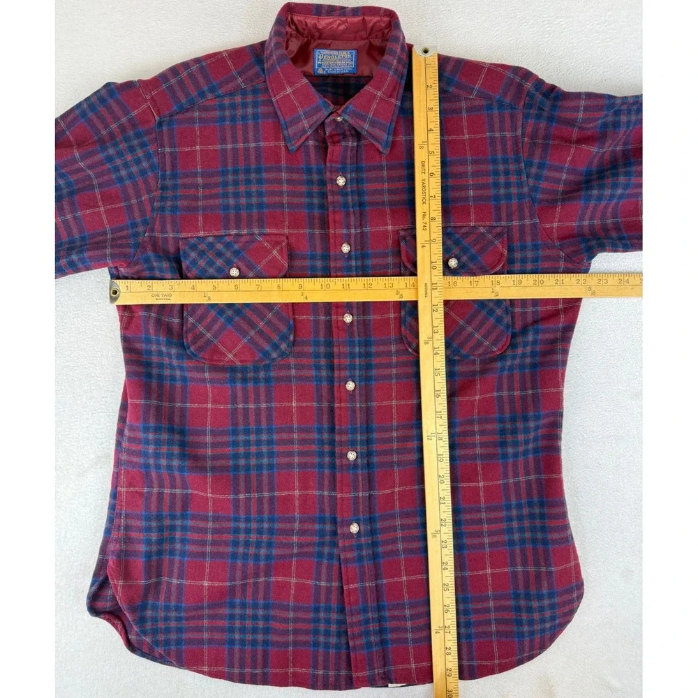 Pendleton Board Shirt Mens Large Burgundy Blue Plaid Wool Flannel Vintage